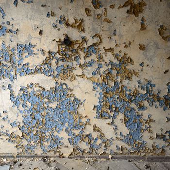 wide angle view of an old wall abandoned factory building