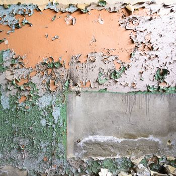 wide angle view of an old wall abandoned factory building
