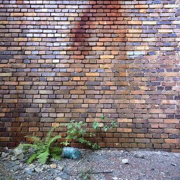 wide angle view of an old wall abandoned factory building