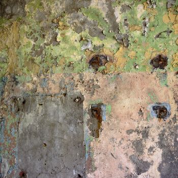 wide angle view of an old wall abandoned factory building
