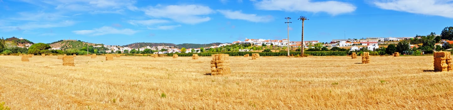 Panorama from hay bales in the fields near Aljezur in Portugal