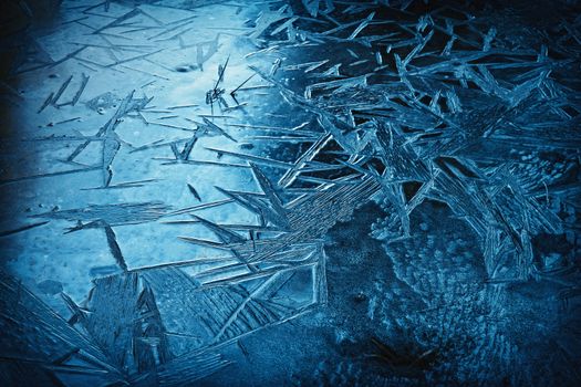 abstract background or texture dark blue frozen water level