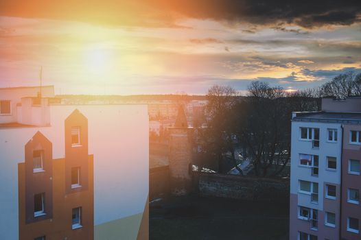 Majestic sunset with clouds over the city