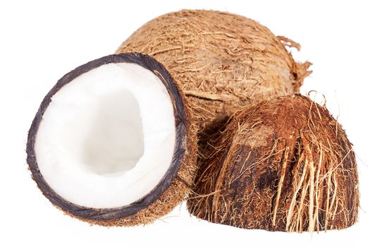 Fruits of coconut isolated on white background, close up