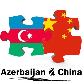 China and Azerbaijan Flags in puzzle isolated on white background, 3D rendering