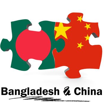 China and Bangladesh Flags in puzzle isolated on white background, 3D rendering