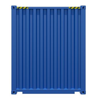 3d rendering of blue shipping container. Rear view. Isolated on white