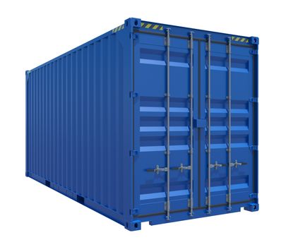 3d rendering of blue shipping container. Isolated on white
