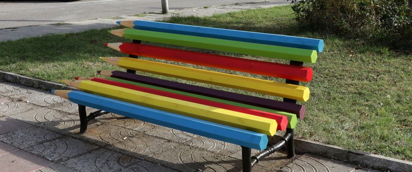 Bench of colorful pencils