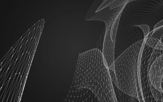 Abstract polygonal space low poly dark background with connecting dots and lines. Connection structure. 3d rendering