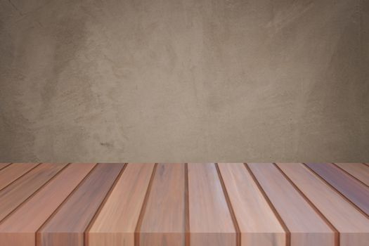 Empty top wooden table with concrete wall background. For product display