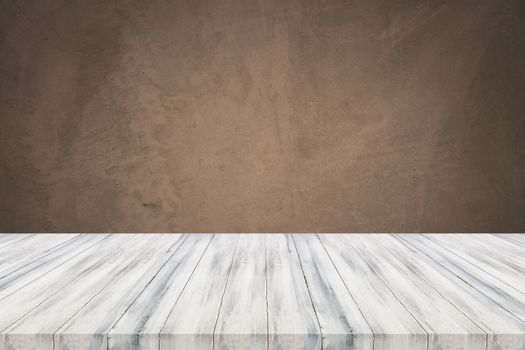 Empty white table top with concrete wall background. For product display