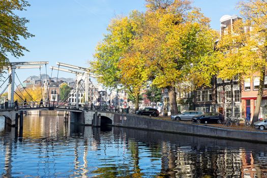 City scenic from Amsterdam in the Netherlands in autumn