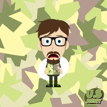 army camouflage cartoon guy theme vector art illustration