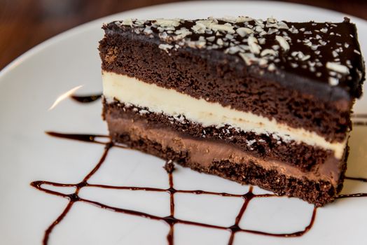 Slice of chocolate cake on a plate