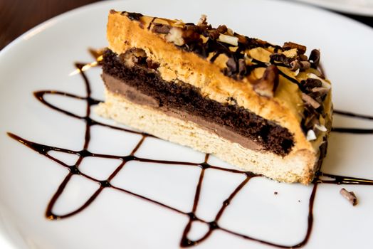 Slice of chocolate cake on a plate