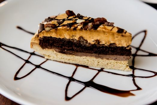 Slice of chocolate cake on a plate