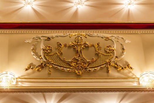 Classic decorative gypsum ornament on the ceiling