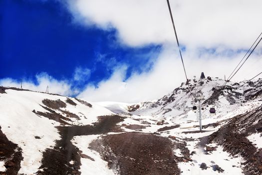 Winter landscape with funicular in white Caucasus mountains