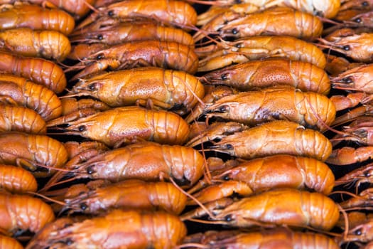 Photo of background with red boiled crawfishes