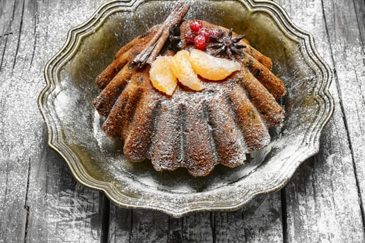 Christmas cake with tangerine for winter Christmas paty