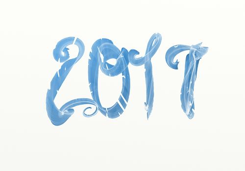 2017 hand painted blue watercolor lettering number.