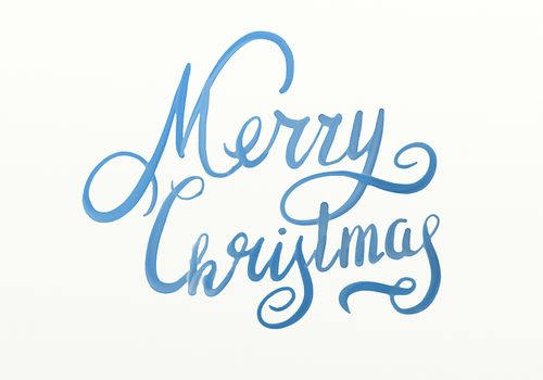 merry christmas hand painted blue watercolor lettering.