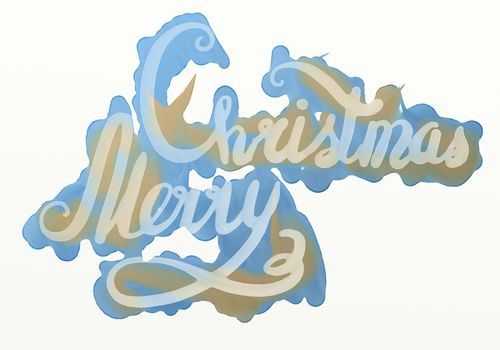 merry christmas hand painted blue and orange watercolor lettering.