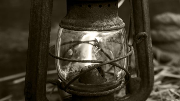 Vintage Rusted Lanter On Wooden Background