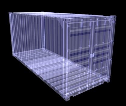X-ray shipping container isolated on black. 3D rednering