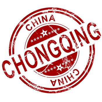 Red Chongqing stamp with white background, 3D rendering