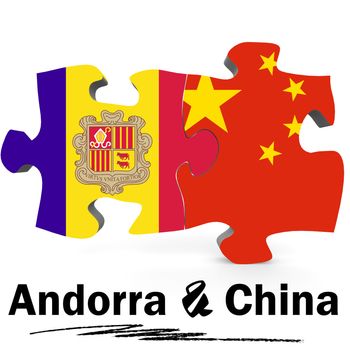 China and Andorra Flags in puzzle isolated on white background, 3D rendering