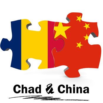 China and Chad Flags in puzzle isolated on white background, 3D rendering