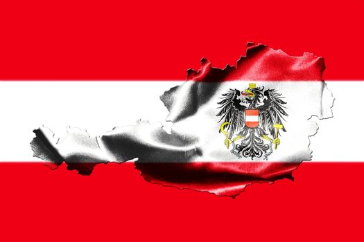 Map of Austria with national flag isolated on Austrian Flag  background With Coat Of Arms Eagle Emblem 