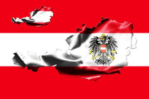 Map of Austria with national flag isolated on Austrian Flag  background With Coat Of Arms Eagle Emblem 