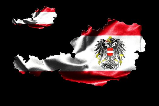 Map of Austria with national flag isolated on black  background With Coat Of Arms Eagle Emblem 