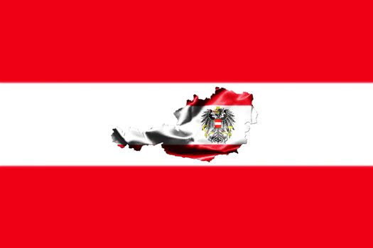 Map of Austria with national flag isolated on Austrian Flag  background With Coat Of Arms Eagle Emblem 