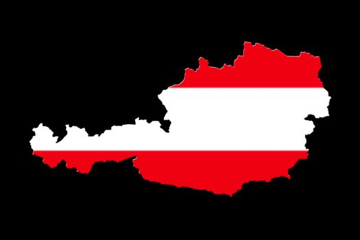 Map of Austria with national flag isolated on black background