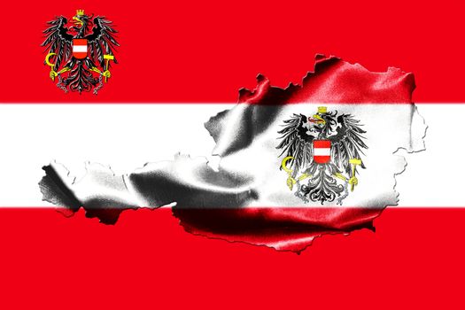 Map of Austria with national flag isolated on Austrian Flag  background With Coat Of Arms Eagle Emblem 