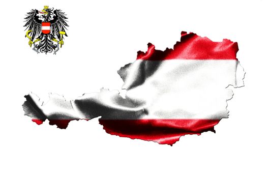 Map of Austria with national flag isolated on white  background With Coat Of Arms Eagle Emblem 