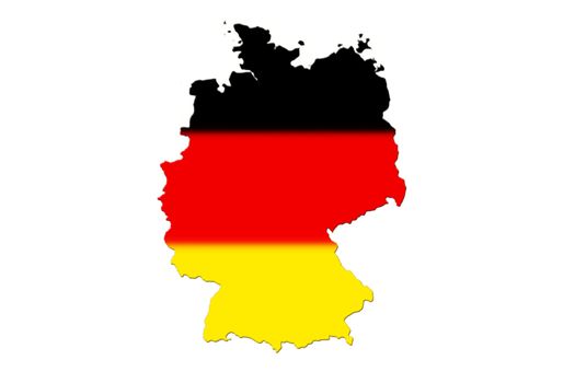 Map of Germany with national flag isolated on white background