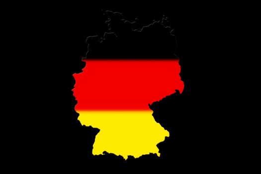 Map of Germany with national flag isolated on black background