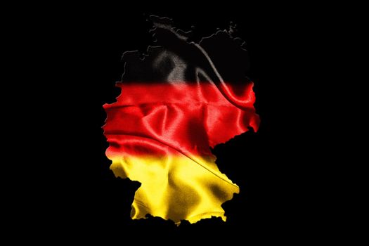 Map of Germany with national flag isolated on black background