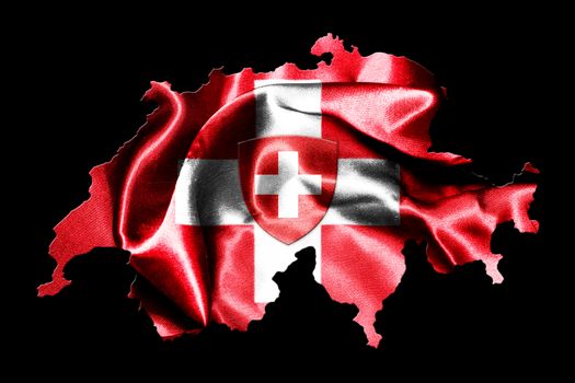 Map Of Switzerland And Flag On Black Background