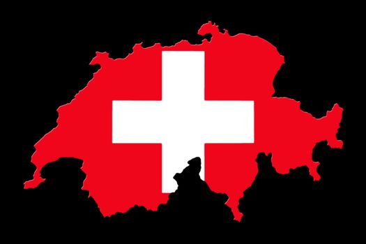 Map Of Switzerland And Flag On Black Background