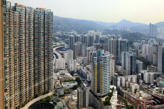 Residential building in Hong Kong. The city is one of the most populated areas in the world.    