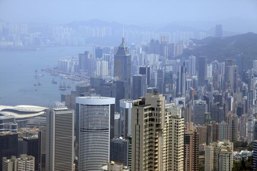 Hong Kong Skyline from Victoria Peak in Hong Kong. The most popular view point in Hong Kong island.    