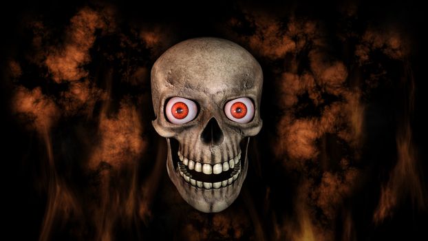 Human Skull With Eyes And Scary, Evil Look Halloween Concept 3D Rendering 