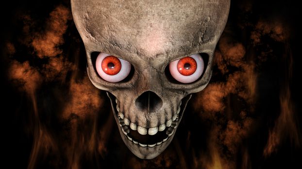 Human Skull With Eyes And Scary, Evil Look Halloween Concept 3D Rendering 