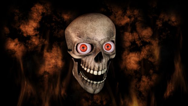 Human Skull With Eyes And Scary, Evil Look Halloween Concept 3D Rendering 